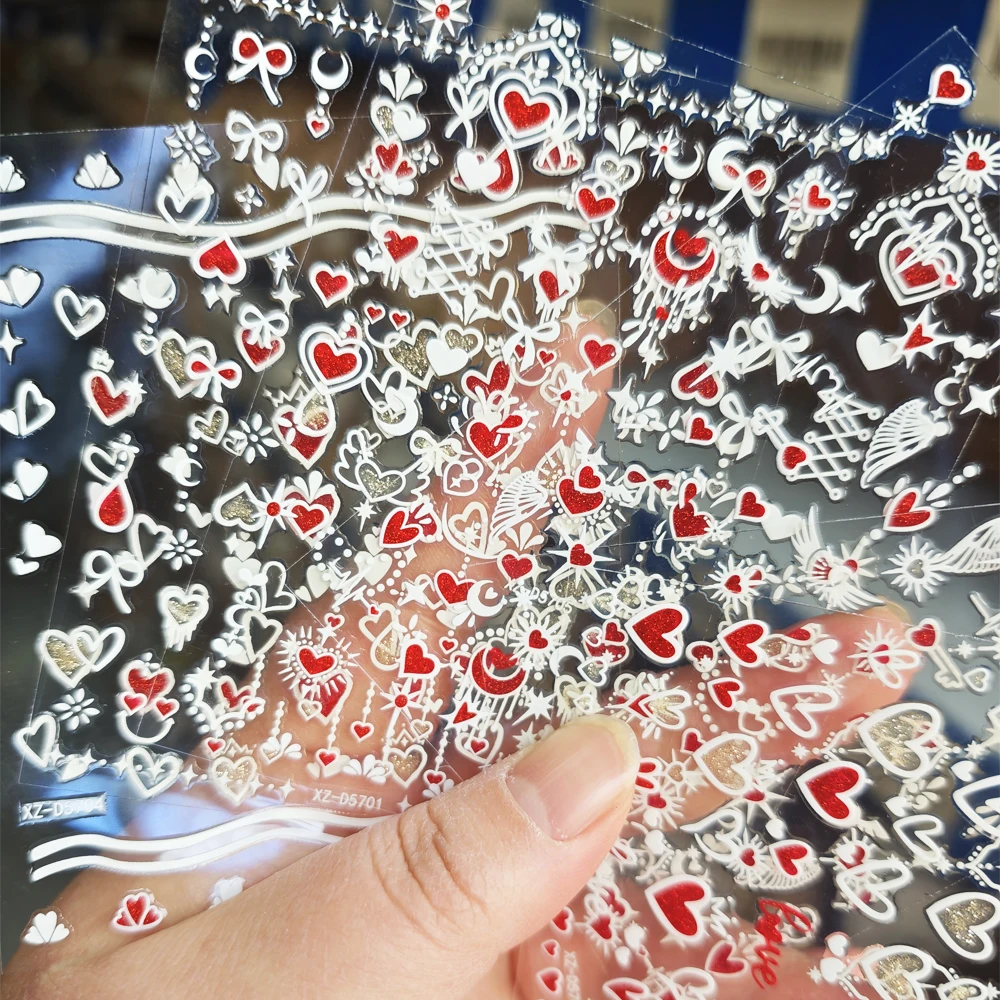 6 قطعة ثلاثية الأبعاد الأبيض الأحمر بريق الحب القلب مسمار الفن ملصقات عيد الحب لطيف Bowknot القلب الجناح Starburst مسمار صائق مسمار المتزلجون