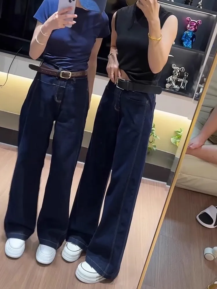 

Blue Slim Fit High Waist Wide Leg Jeans Women's Early Autumn 2024 New Style Fashionable Pear Shape Knife Skinny Pants