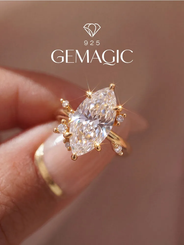 Personalisierter Modischer Marquise-Zirkon-Ring für Damen 925 Sterling Silber Jubiläums-Verlobungsring Luxuriöser Hochwertiger Schmuck – Detail 1