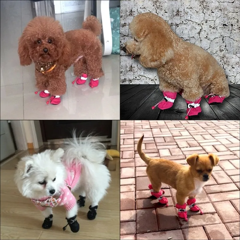 Waterproof Pet Dog Shoes Winter Warm Soft Thick Breathable Dog Boots Anti Slip Shoes For Small Dogs Pets 4Pcs