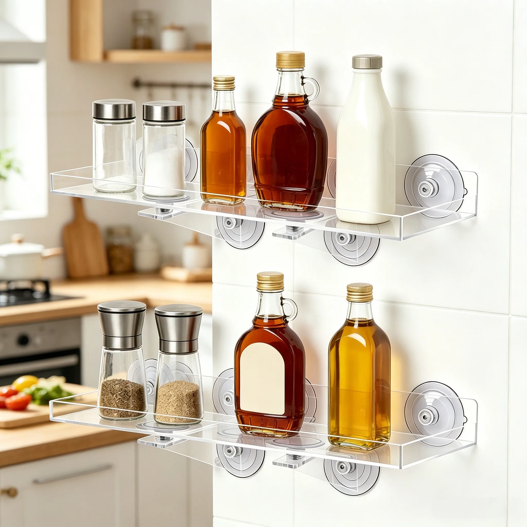 2 Pack Clear Window Plant Shelves for Acrylic 7 Suction Cups Reinforced Triangular Brackets and Space-Efficient Layout
