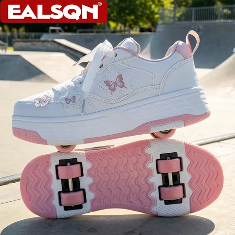 4-Wheels Walking Shoes With Butterfly Patterns Children's Outdoor Sport Roller Skate Sneakers For Teenagers Girls Entertainment