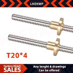 Trapezoidal Screw 304 Stainless Steel Threaded Screw T20*4 Screw With Copper Nut 20MM