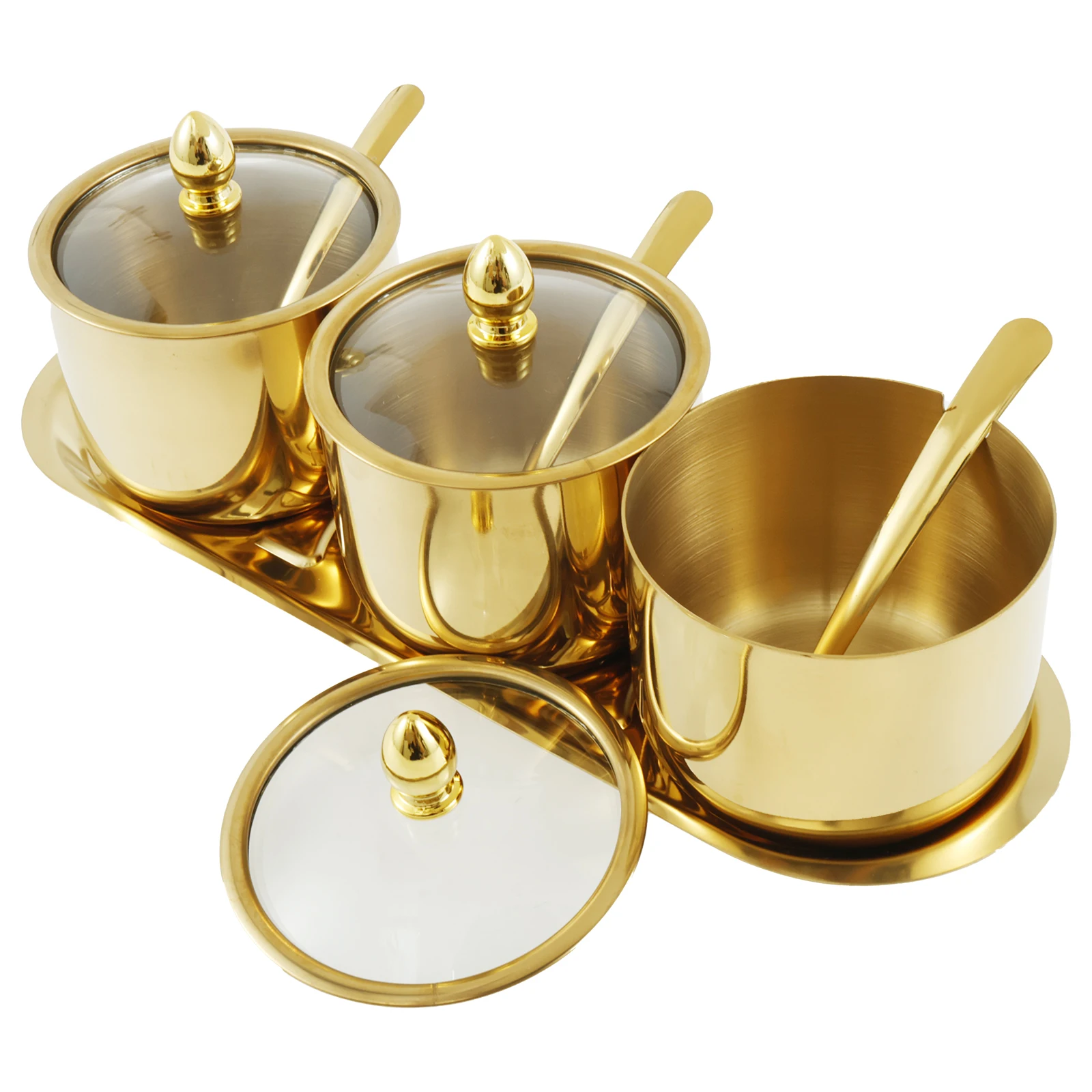 

2/3Pcs Stainless Steel Seasoning Jars with Transparent Glass Lid Salt Jars Spices Pepper Salt Household Kitchen Seasoning Tools