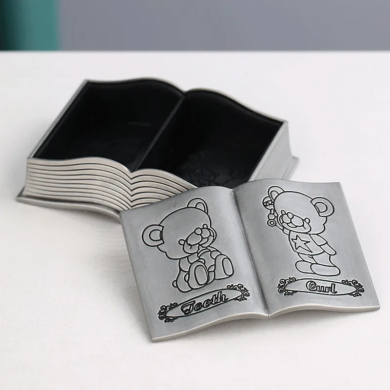 European Style Tooth Curl Box for Boys And Girls Zinc Alloy Kids Tooth Curl Keepsake Boxes for Baby Shower First Birthday Gift