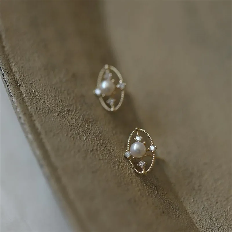HI MAN 925 Sterling Silver French Cutout Oval Pearl Stud Earrings Women Elegant Court Vintage Jewelry Accessories