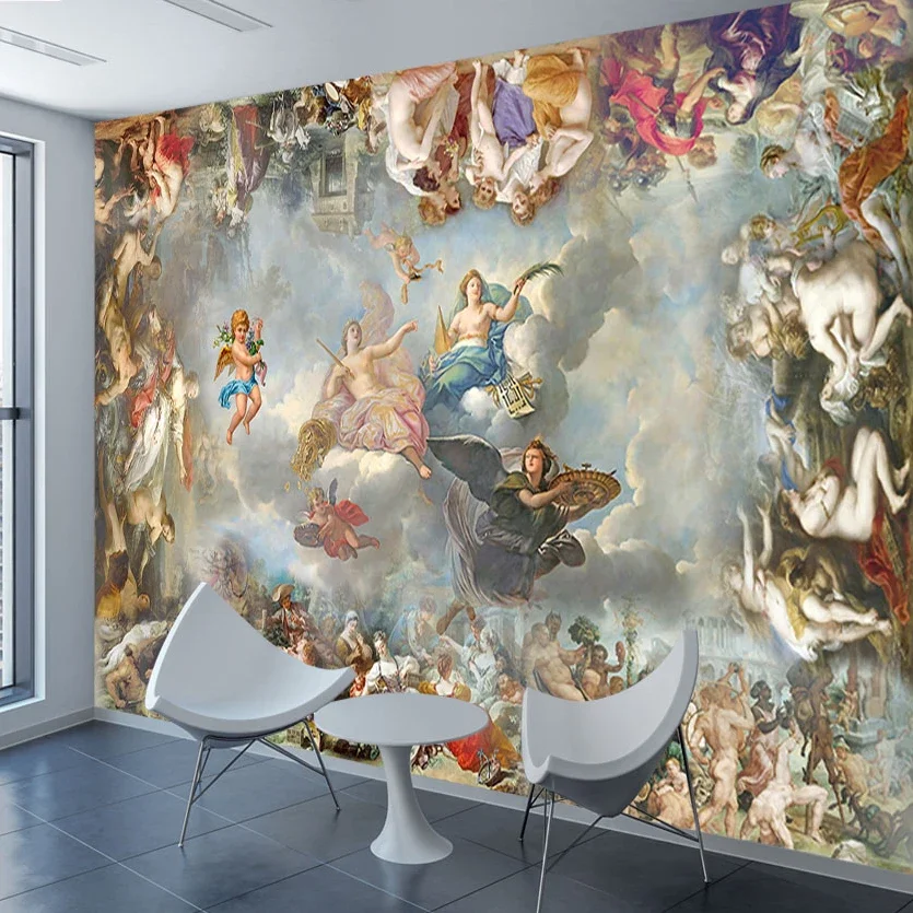 Custom Self Adhesive Vinyl Accept Wallpaper for Living Room Wall Papers Home Decor TV Sofa European Angel Wing Painting Murals