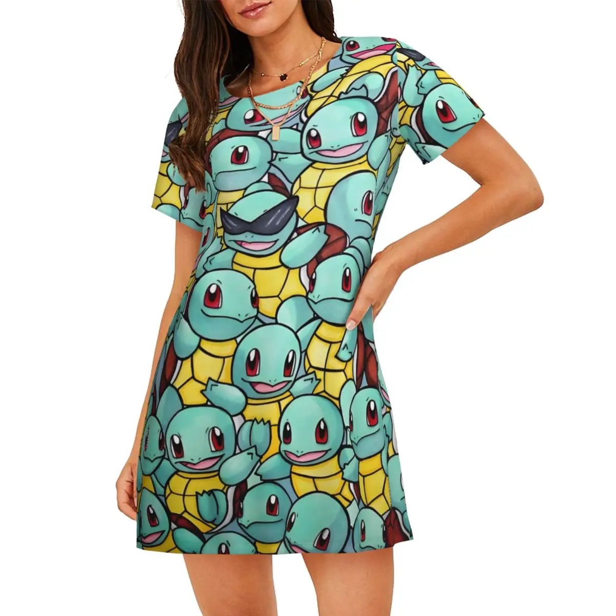 

Custom Fashion Squirtles Women Short Sleeve Nightdress Video Games Pullover Nightgown For Sleeping Nightgown