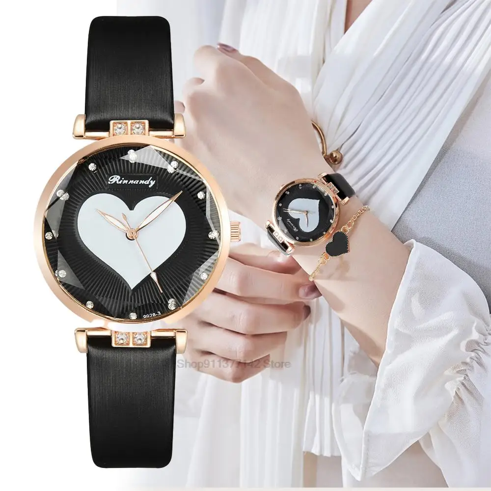 Hot Sales Fashion Branded Ladies Quartz Watch Alloy Heart Design Leather Watches Reloj Mujer On Trend With Heart Shape Bracelets