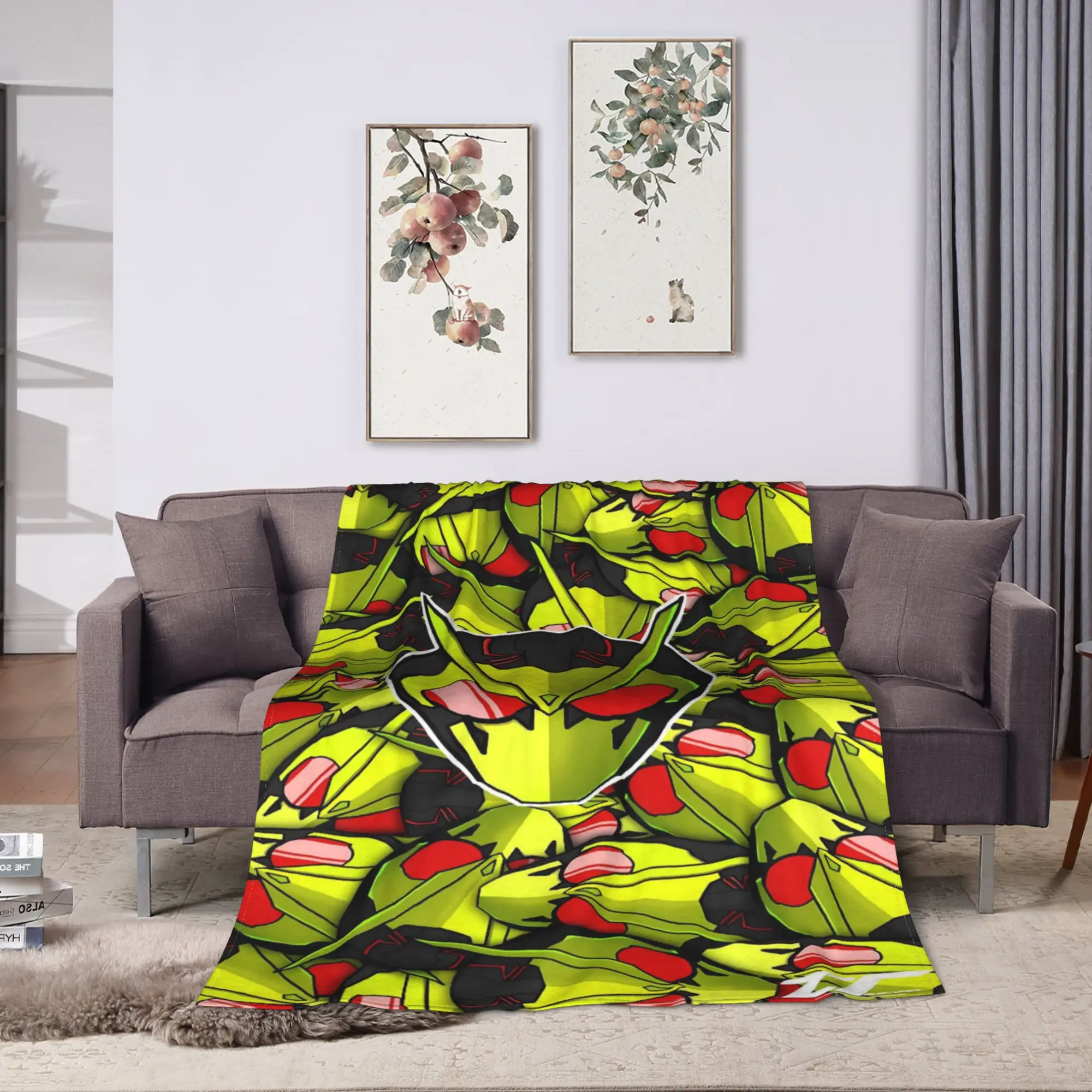 Lime Green Fragment Kamen Rider Super Soft Blanket  Camping Plush Throw Blanket Graphic Bedroom Flannel Bedspread Sofa Bed Cover
