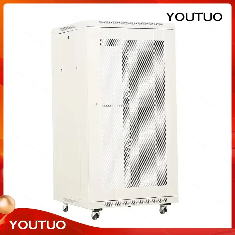 for 18U White Steel Network Cabinet 19 Inch Rack Mounted Server Cabinet with Glass Door for Data Centers Computer Rooms