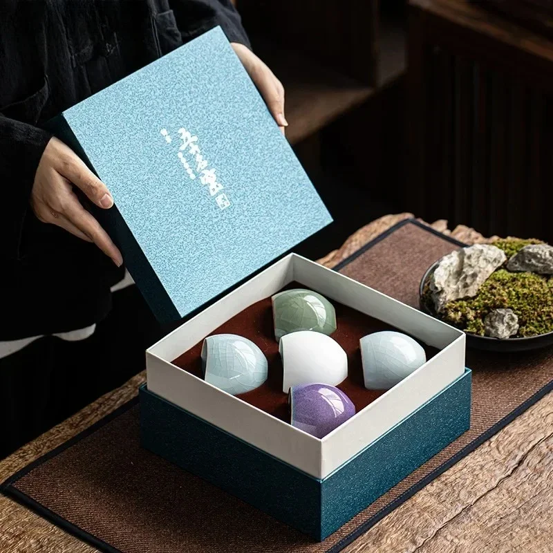 Ceramic Cup Five Famous Kiln Opening Film Kung Fu Tea Teaware Single Cup Ru Ware Master Gift Set Teacup Bowls