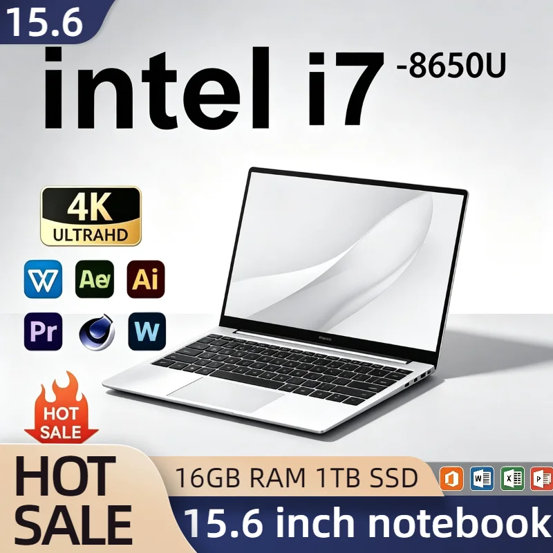 Intel Core i7 8650U 15.6 Inch Laptop 32GB RAM 2TB SSD 1TB SSD 1920x1080 Gaming Notebook Office PC High Performance Pro