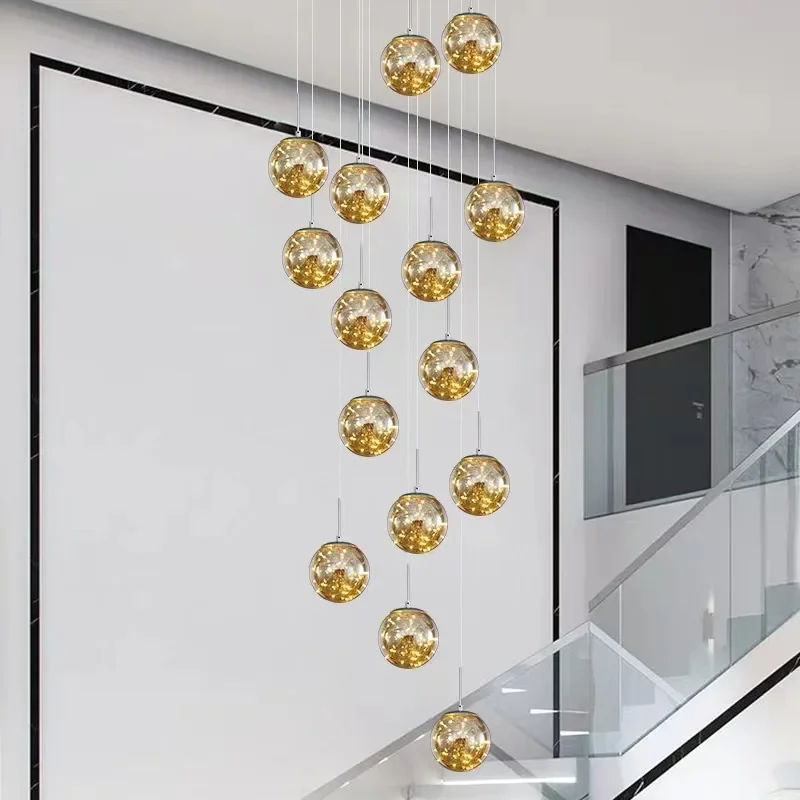 Modern Led Chandelier Glass Ball Dimmable For Staircase Living Room Pendant Lamps Home Decor Lighting Suspension Design Lusters