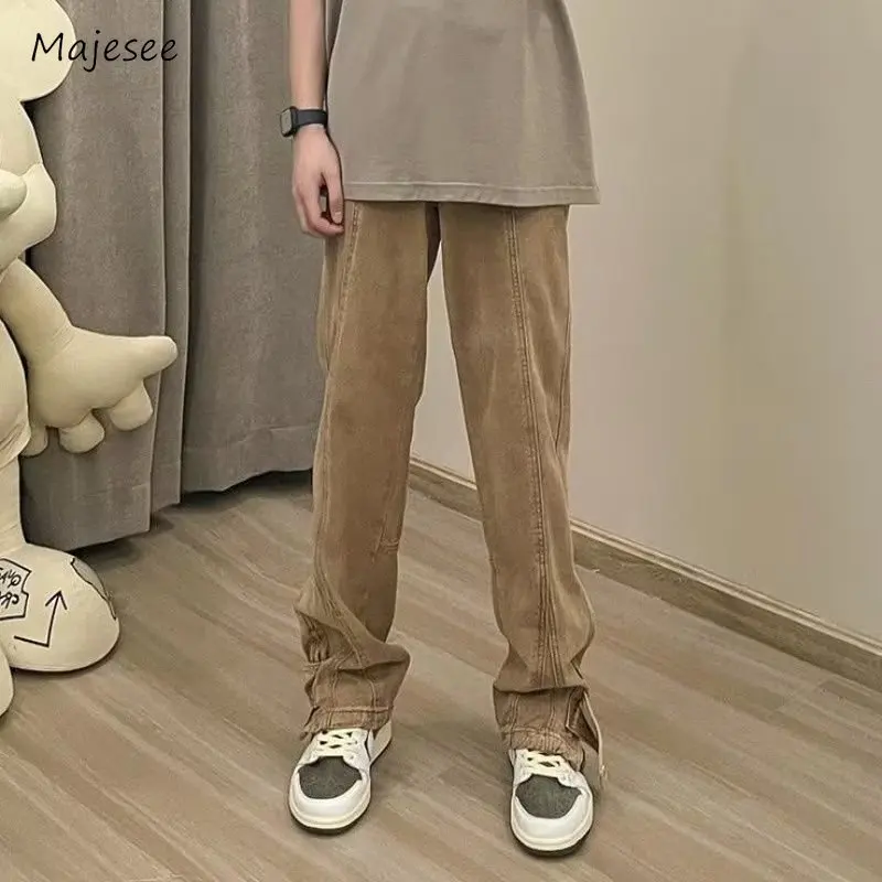 Jeans Men Summer Oversize Trousers Pocket Straight Full-length College Comfortable Leisure All-match Trendy Solid Simple Street