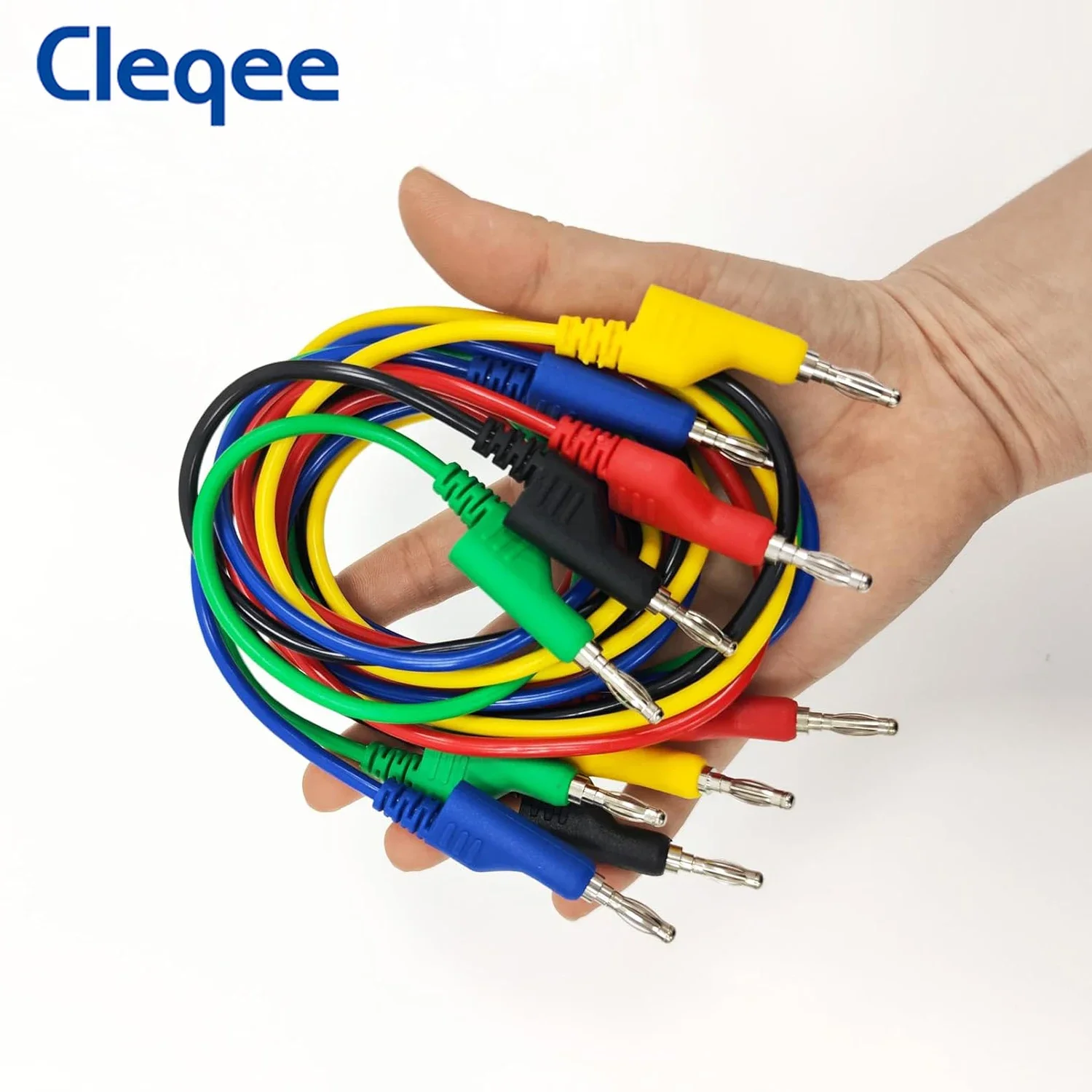 Cleqee-cables de prueba de multímetro P1036, enchufe Banana apilable de 5 piezas y 4mm, Cable de enchufe Banana de cobre Dual de 100cm, Cable