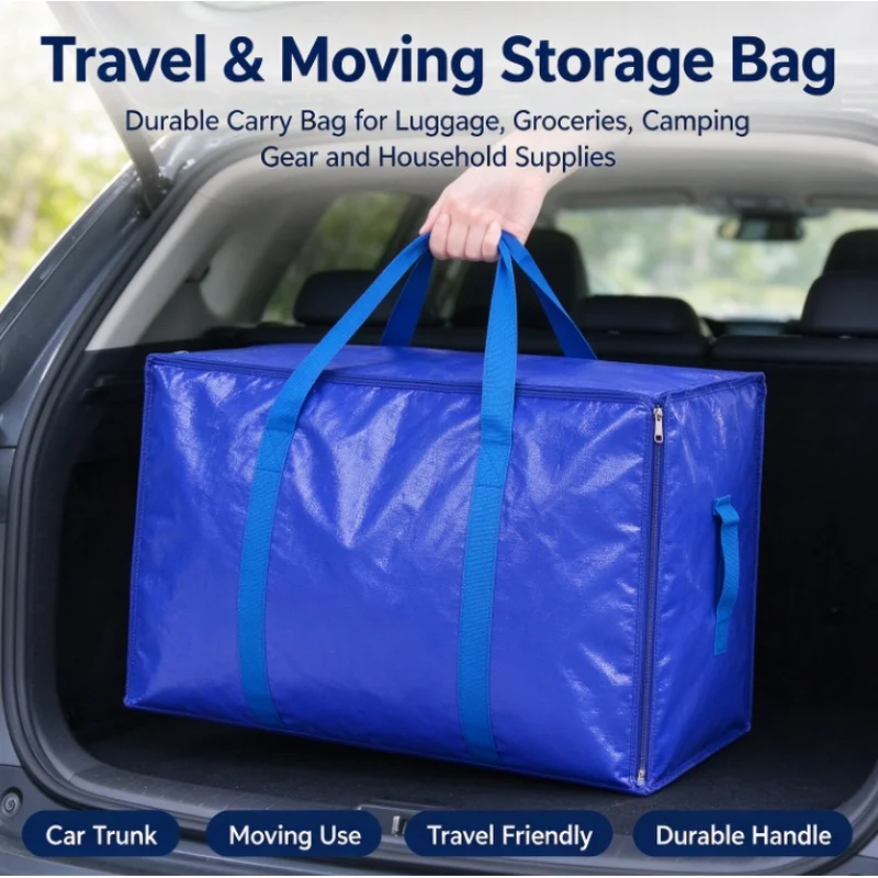 Stocking Stuffers Christmas Gift Spacious Reinforced Moving Tote 1/2 Pack Oversize Rugged Storage Bag Durable Zippers Grips