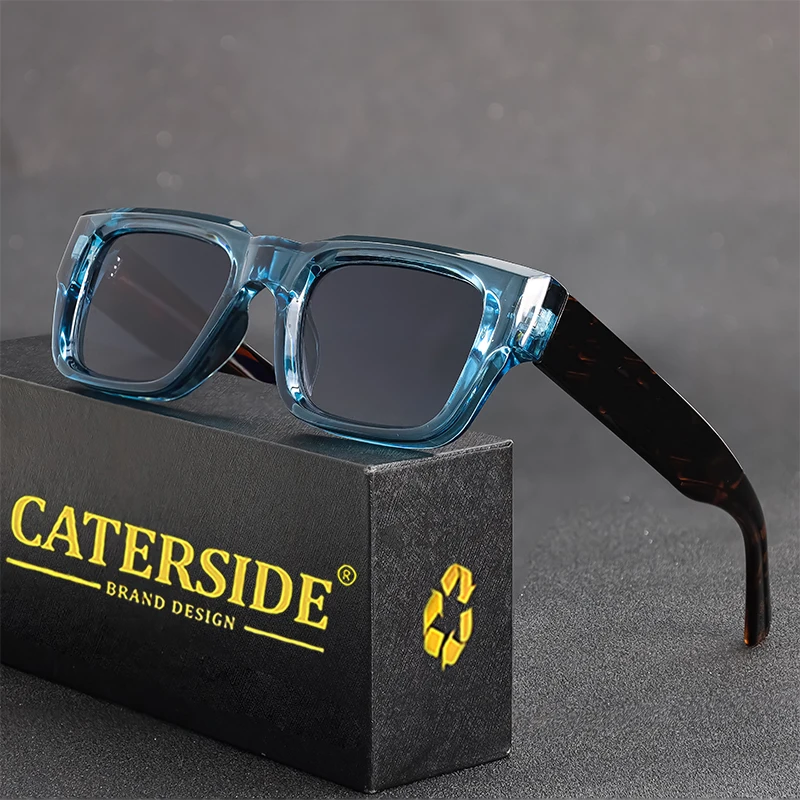 CATERSIDE Fashion Small Sunglasses for Men Women Propionic Acid Frame Core Insert Temple Sun Glasses Travel Party Punk Style