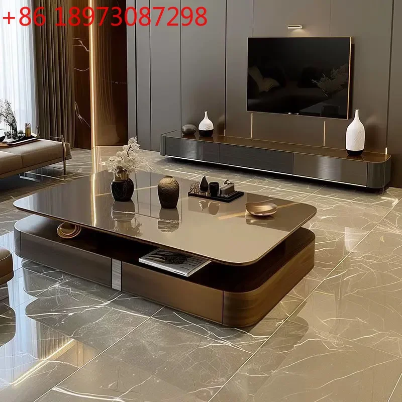 Light luxury Italian living room tempered glass coffee table TV cabinet advanced combination modern simplicity
