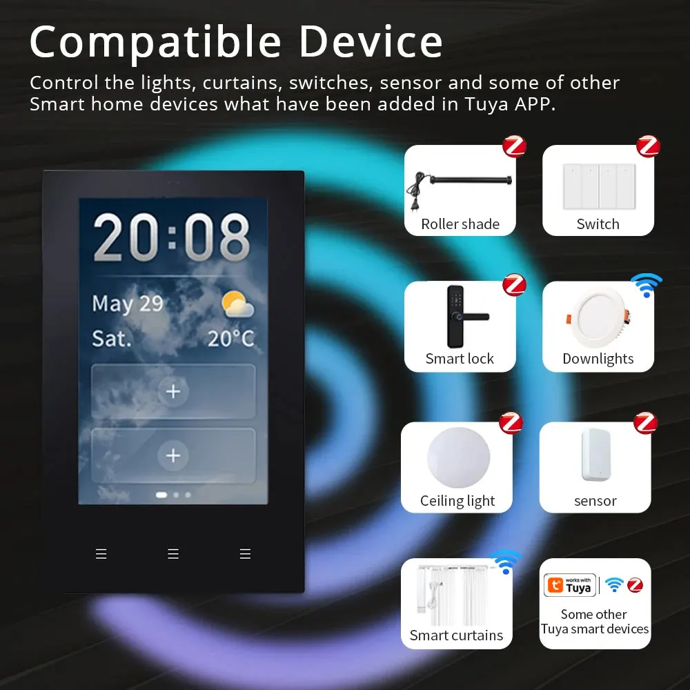 Zemismart Smart Central Control Panel US 4 inches Wall Mount Multi-Functional Panel Built in Wireless Zigbee Hub Work with Tuya