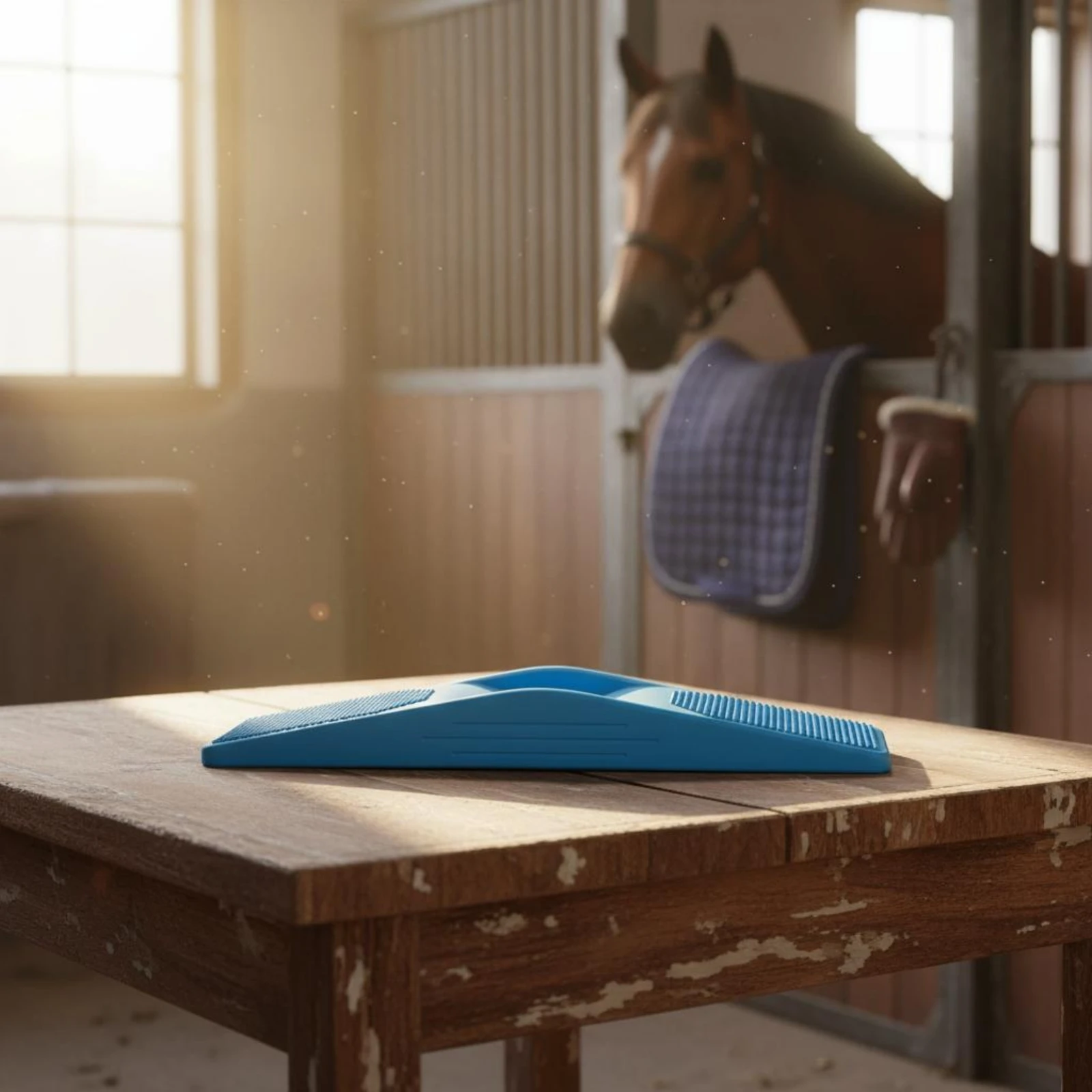 馬用グルーミングブラシ-長方形ボディ-ハンドヘルド馬用ブラシ-ペットケア-テクスチャードグリップ付き-馬場や納屋での使用に最適で、抜け毛を除去します