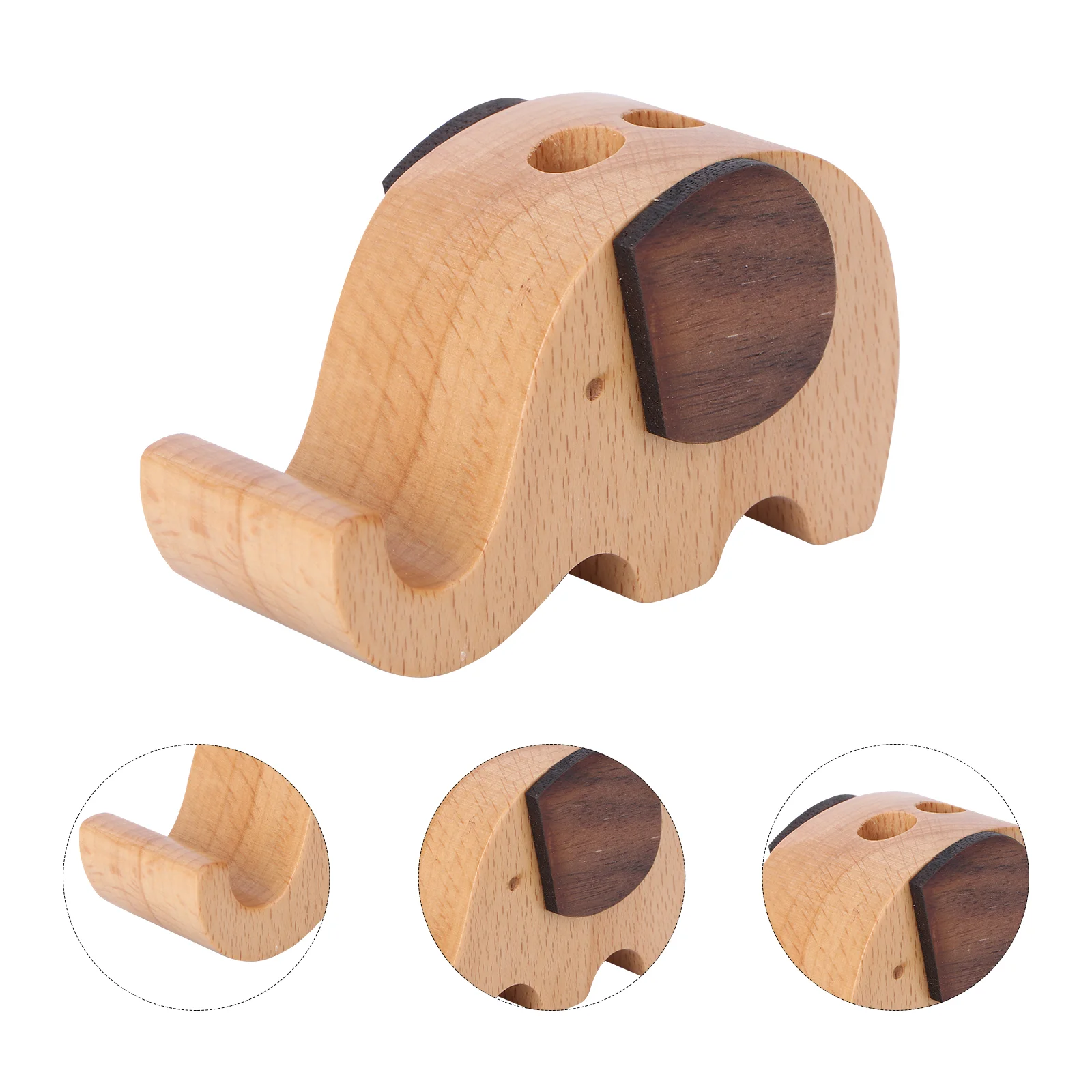 Cell Phone Stand Elephant Pen Container Holder Desktop Wooden Pot Organizer Bamboo