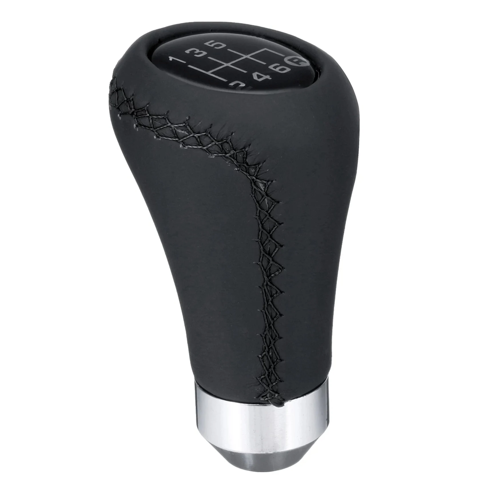 Universal Car PU Leather 6 Speed Shifter Lever Gear Shift Knob Manual Shifter Stick Black Stitched Knob Cap