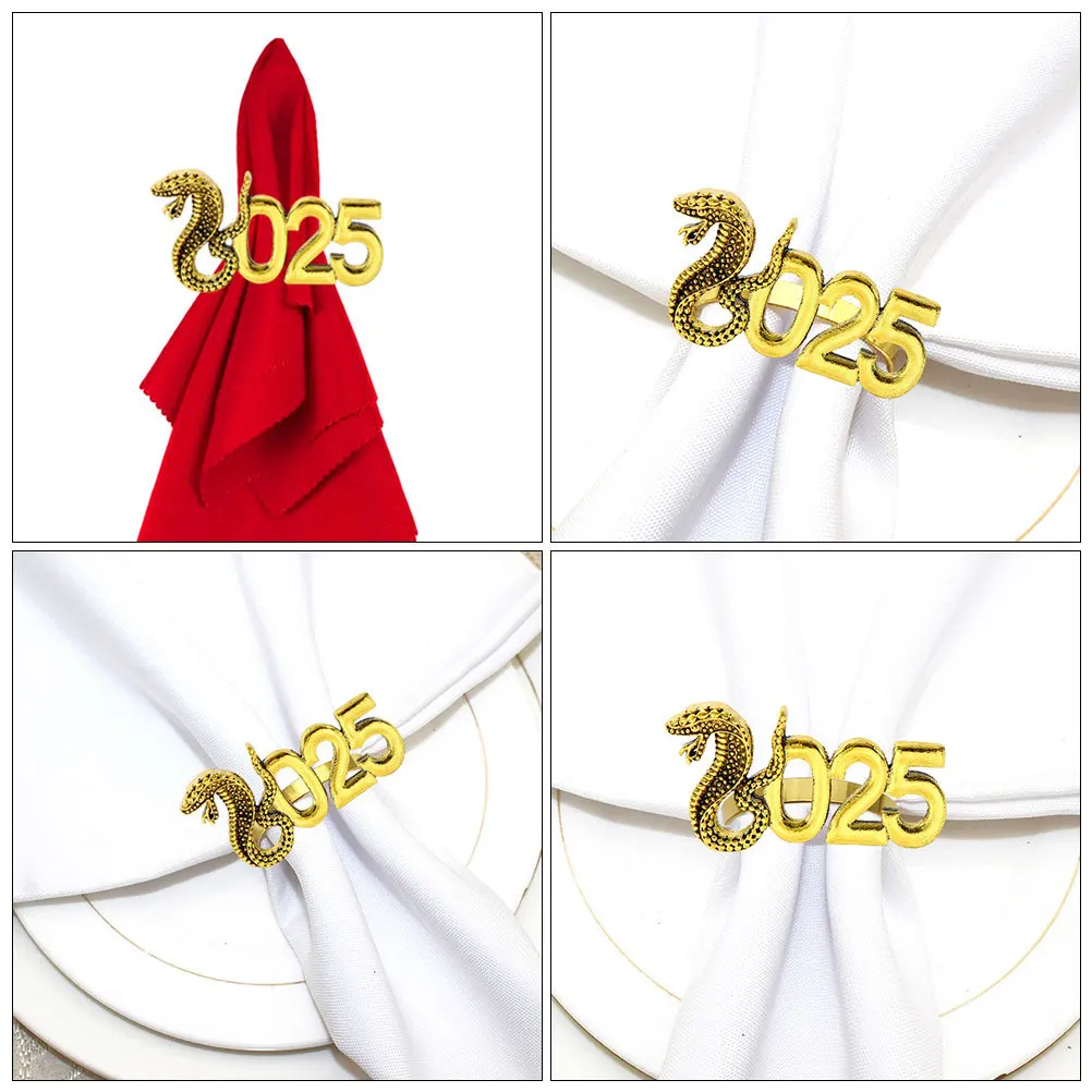 

4pcs Snake Metal Napkin Rings 2025 Year Of The Snake Animal Design For Wedding Party Holiday Table Decor Dining Cloth Napkin