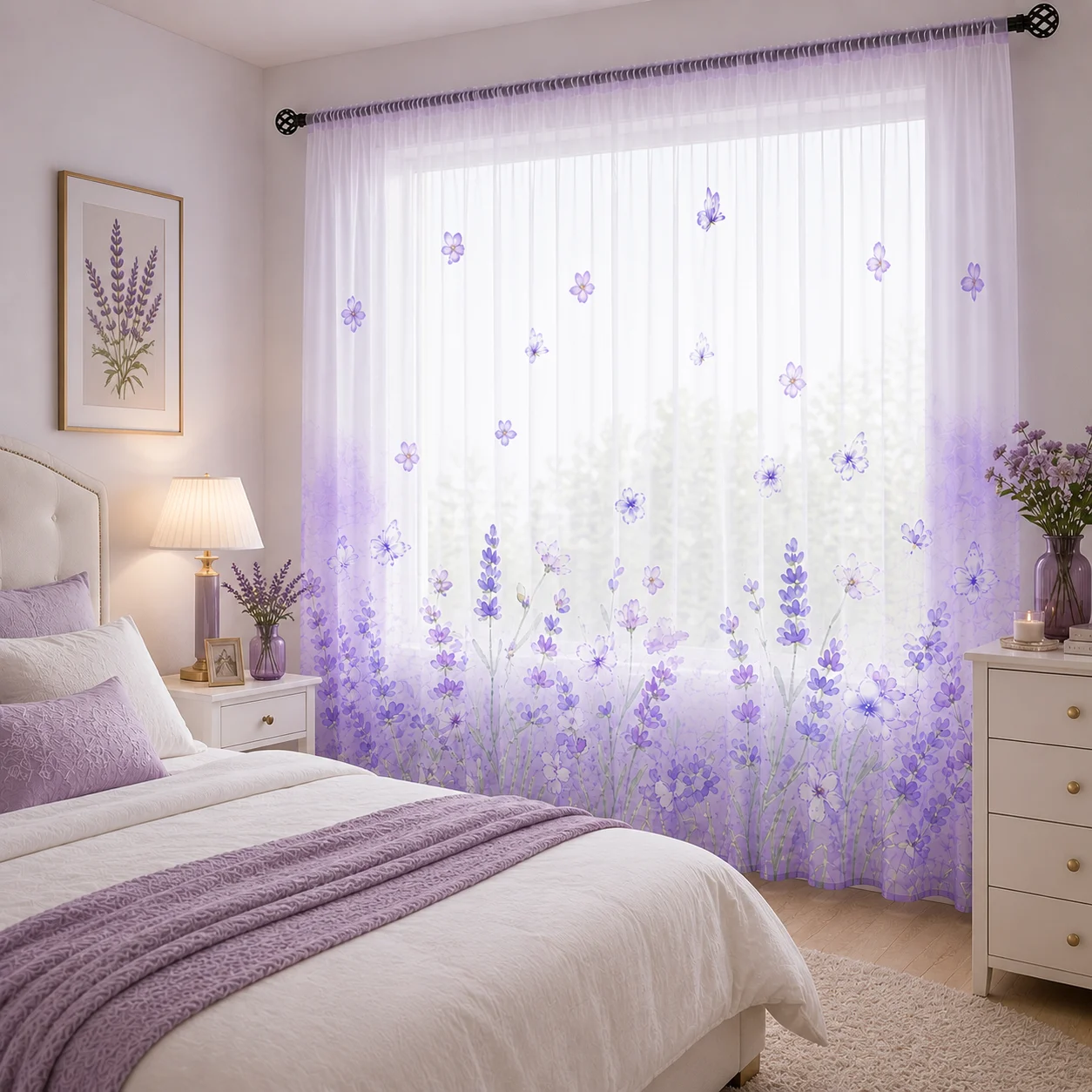 Floral Gradient Sheer Curtain, Good Quality Light Reducing Privacy Voile for Living/Bedroom/Kids Room,Mother's Day Gift