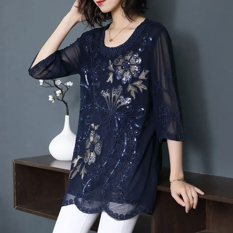 Camicetta ชุดลำลองย้อนยุคแอลเลนทาพริเมเวอรา Estate Manica Abbigliamento Donna Elegante camicia Z45