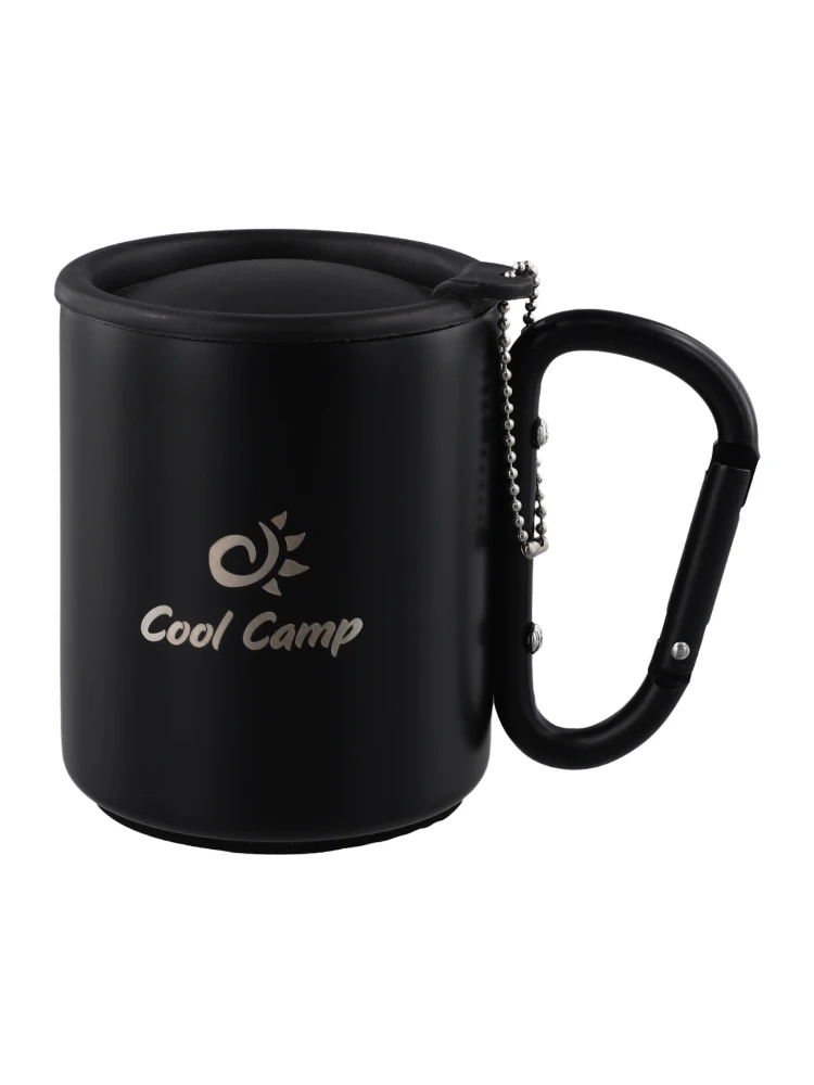 Double Layer Mug Approx. 8.5x 7cm 3.35x2.75inch 220ml Camping Carabiner Mug Carabiner Handle Secure Lid 304 Stainless Steel