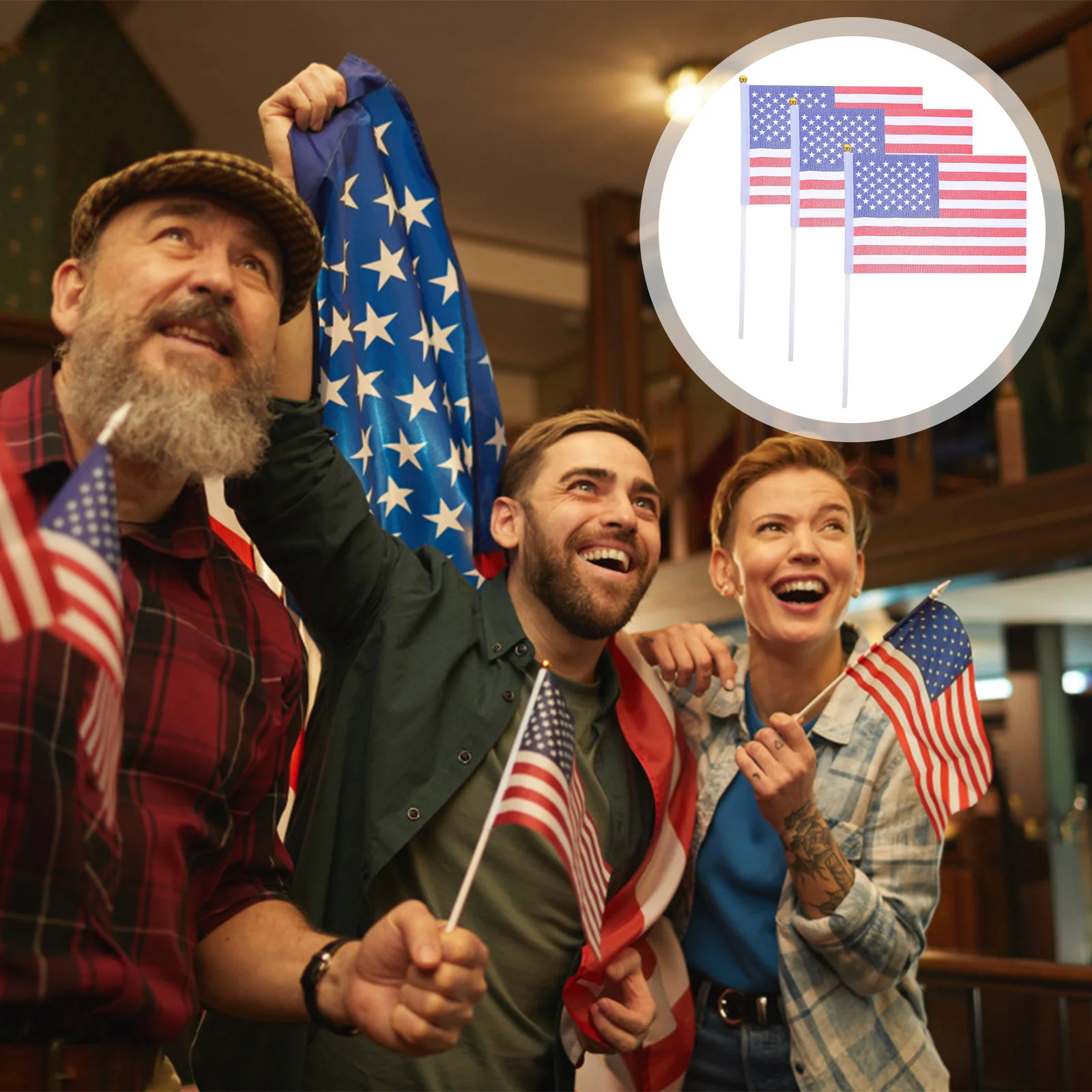 

100Pcs American Mini Stick Flags High Quality Polyester Durable Hand Held Usa Election Parade Cheering Independence Day Party