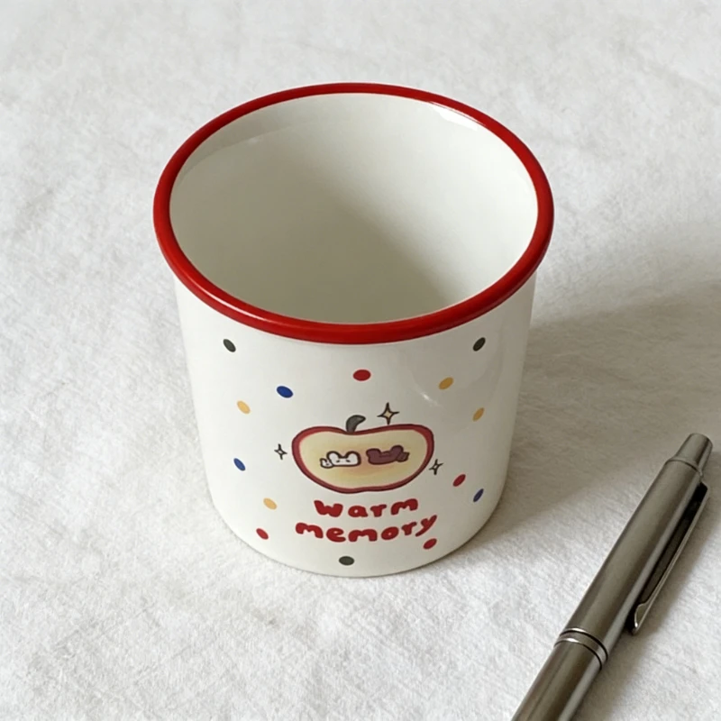 Simple Retro Cartoon Apple Ceramic Mug Breakfast Milk Cup Coffee Cup Gift Box Packing for Home Daily Use Cute Couple Water Cups