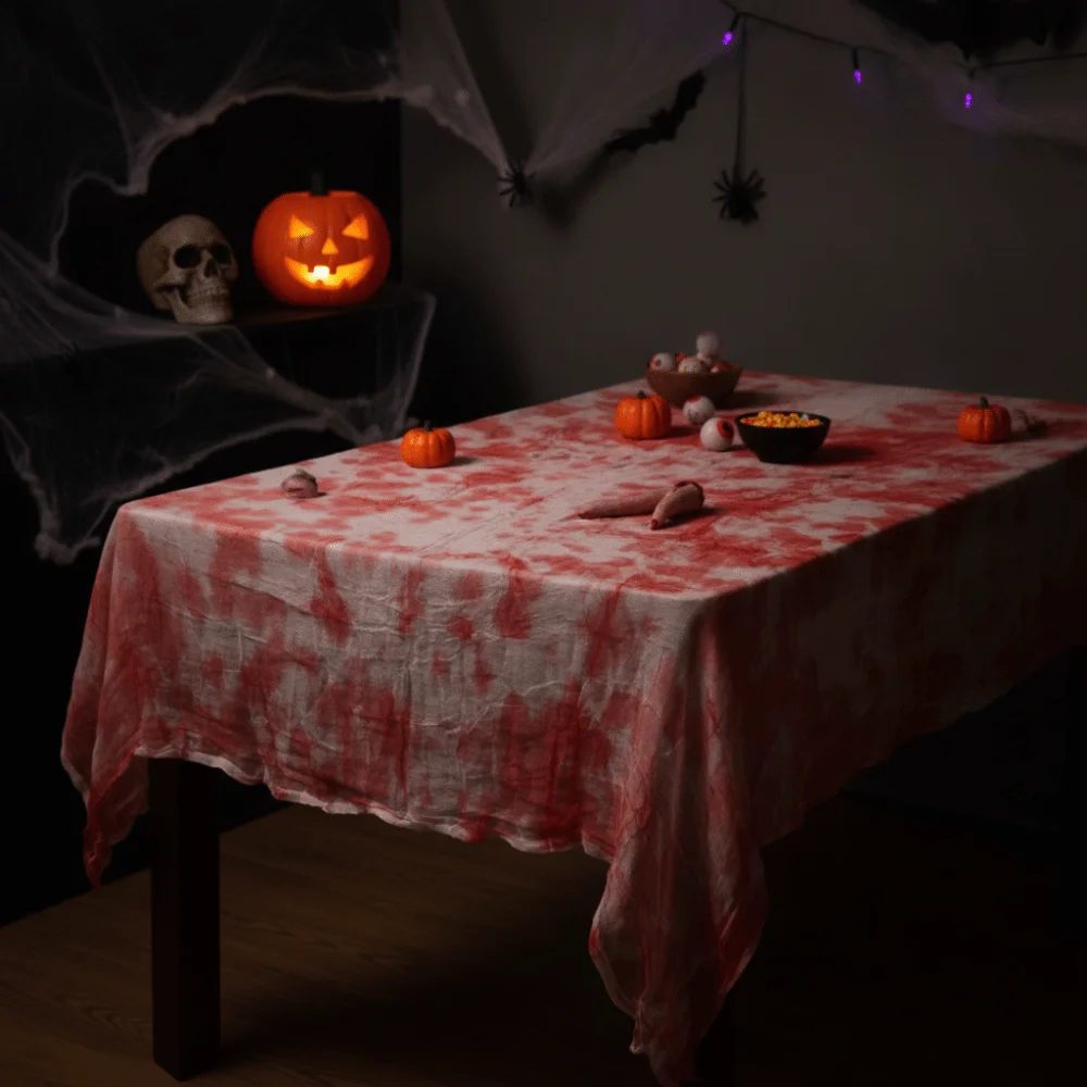 Gauze Halloween Bloodstain Tablecloth Realistic Rectangular Bloody Table Cover Large Size Decorative