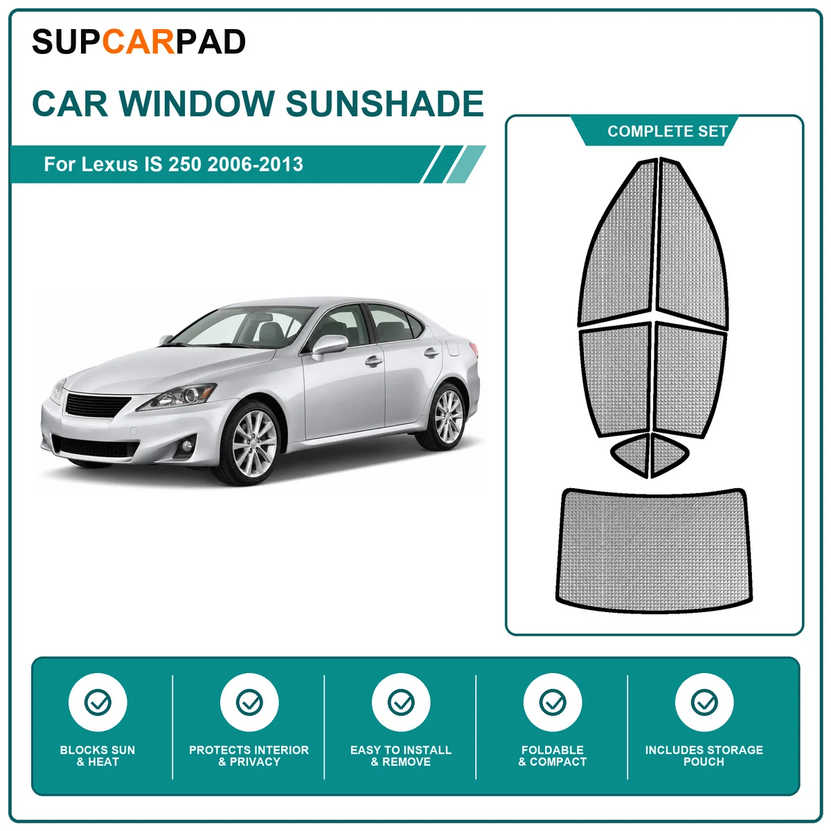 For Lexus IS 250 2006-2013 Full Set Car Window Sunshades UV Block Privacy Heat Insulated Foldable Car Curtain