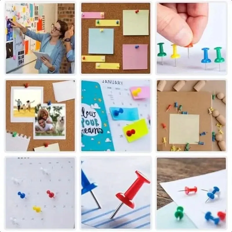 50PCS Push Pins Multicolor Plastic Head Thumb Tacks For Bulletin Board Corkboard Office Photo DIY Craft Projects