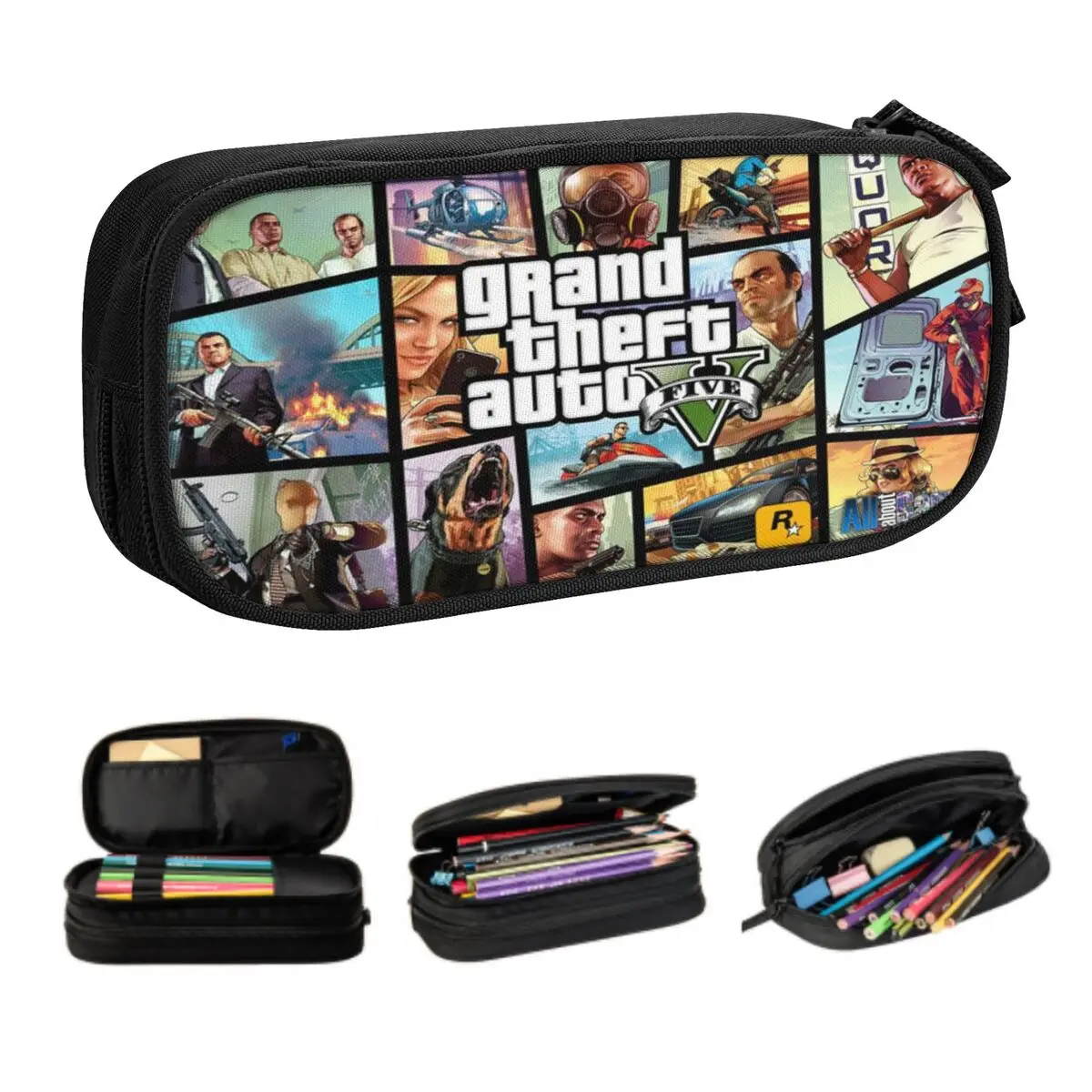 Grand Theft Auto Trousse à Crayons Personnalisée pour Fille et Garçon, Étui de Grande Capacité GTA pour Étudiant