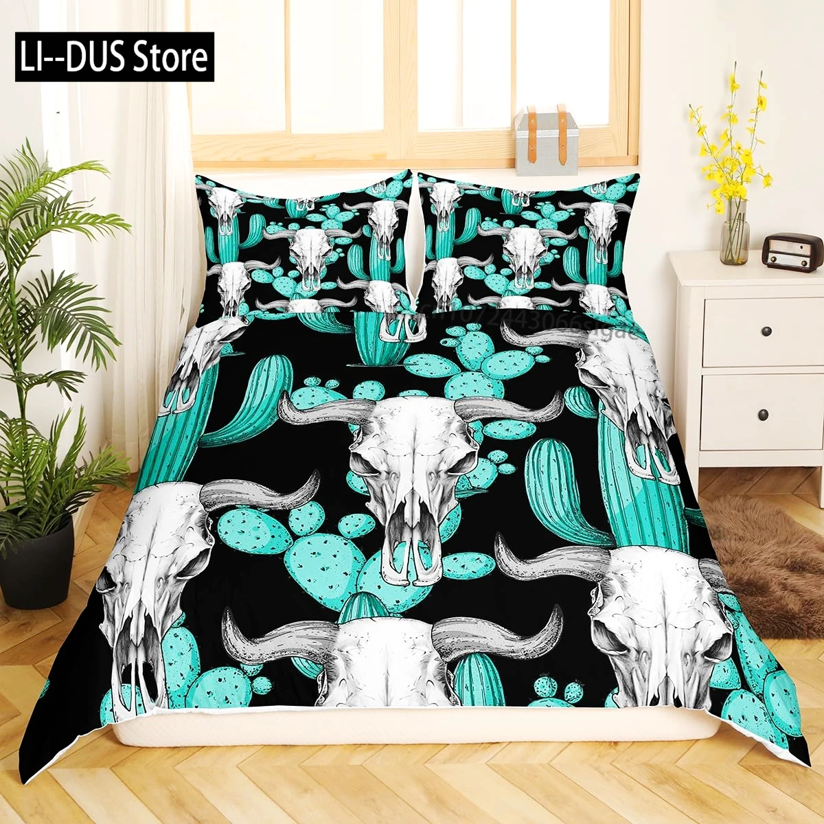

Cute Cactus Duvet Cover Bedding Set Comforter Cover for Children Girls Room Decor Boho Animal Quilt Cover Queen King Full Size