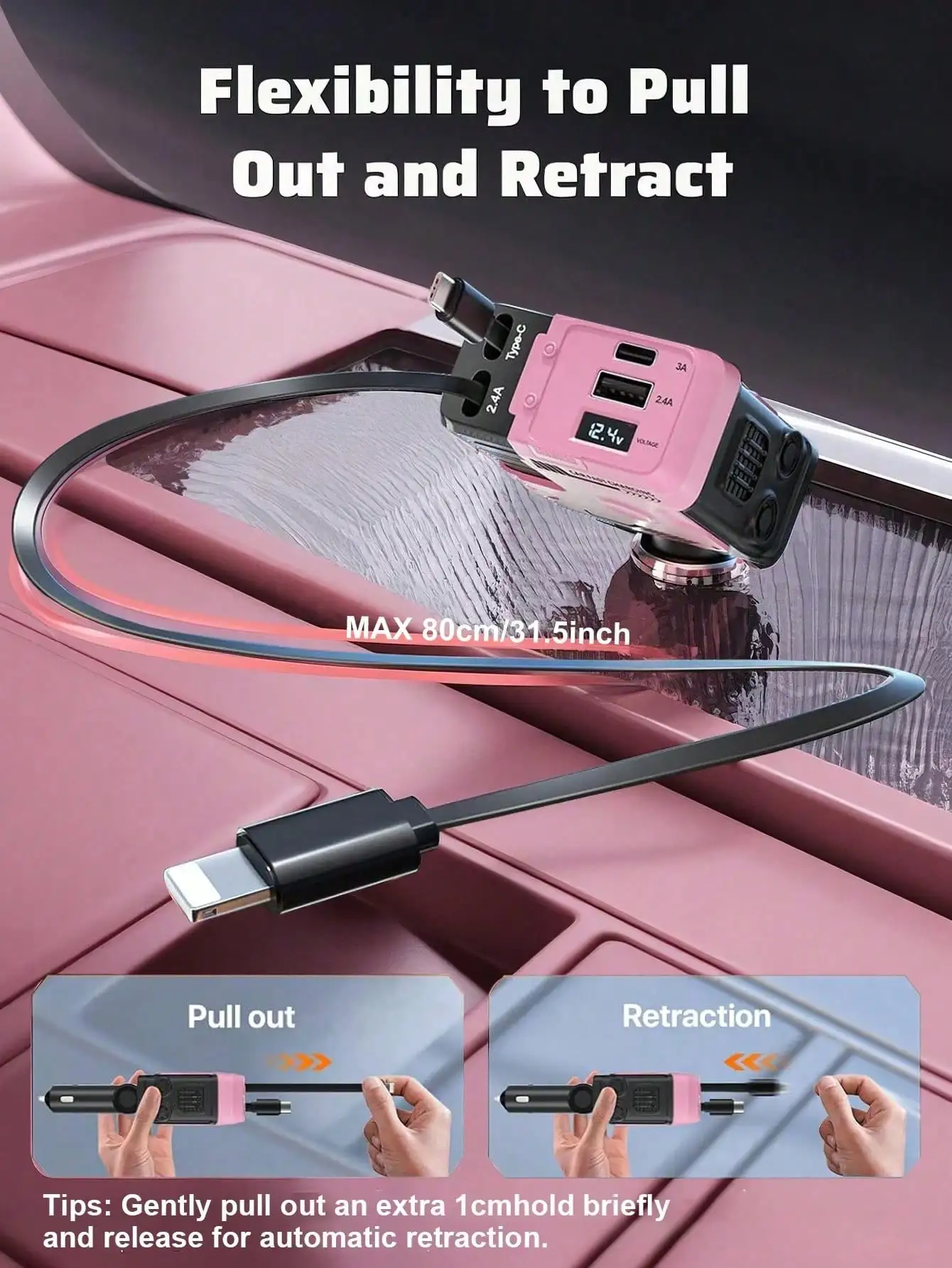 4 In 1 Retractable Car Fast Charger In Mech-Style 65W Charger Car Charger With Retractable Cablea And Multi-Port Usb C Holiday Gifts, Universal Compatibility For Ios , Galaxy & Pixel Models. Car Essential,Halloween Gift