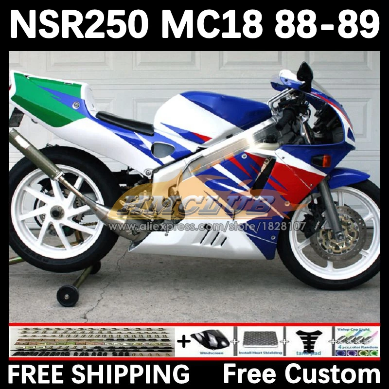 Body For HONDA NSR 250 R MC18 PGM2 blue white NSR 250R NS250 NSR250R 88 89 93No.6 MC16 NSR250 R RR NSR250RR 1988 1989 Fairing