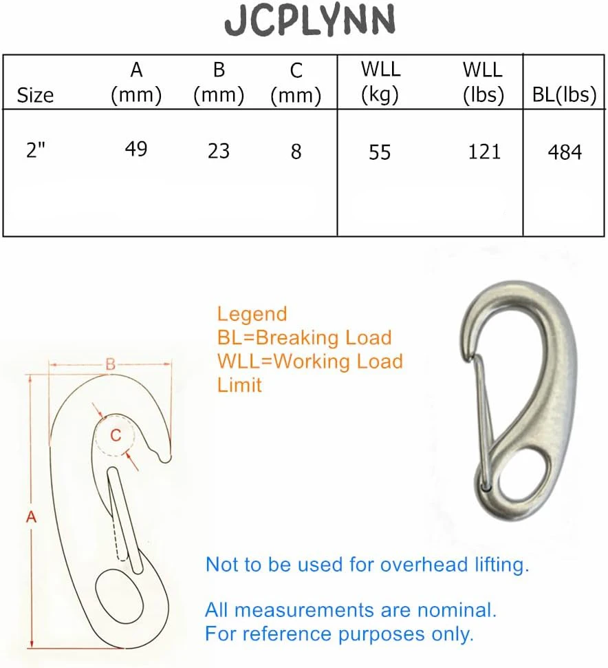 304 Stainless Steel Clip Spring-Snap Hook, Carabiner Quick Release Hook for ​Outdoor Key Chain Camping Fishing Hiking Traveling