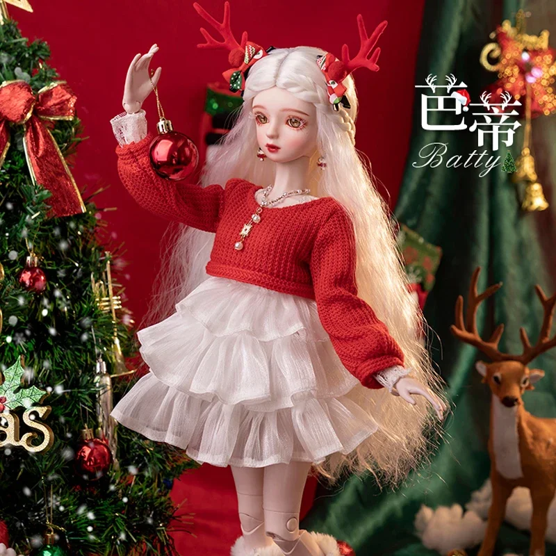 

New 1/3 Bjd Full Set Doll Big 60cm Beautiful Red Knitted Dress Christmas Doll Girls Toys Gifts for The New Year