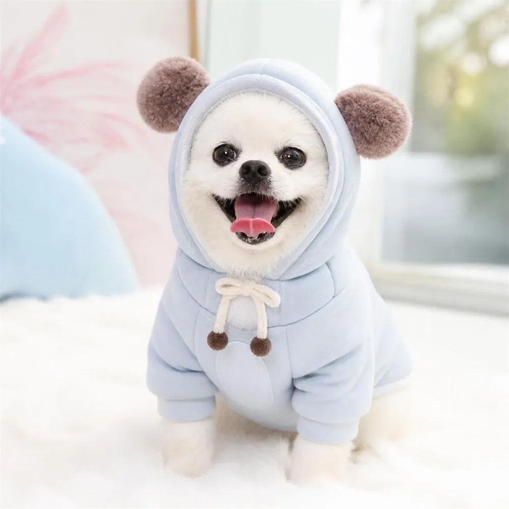 Fashion Winter Dog Warm Clothes Windproof Lining Dog Hiking Jacket Cute Ears Thickened Dog Bodysuit Cat