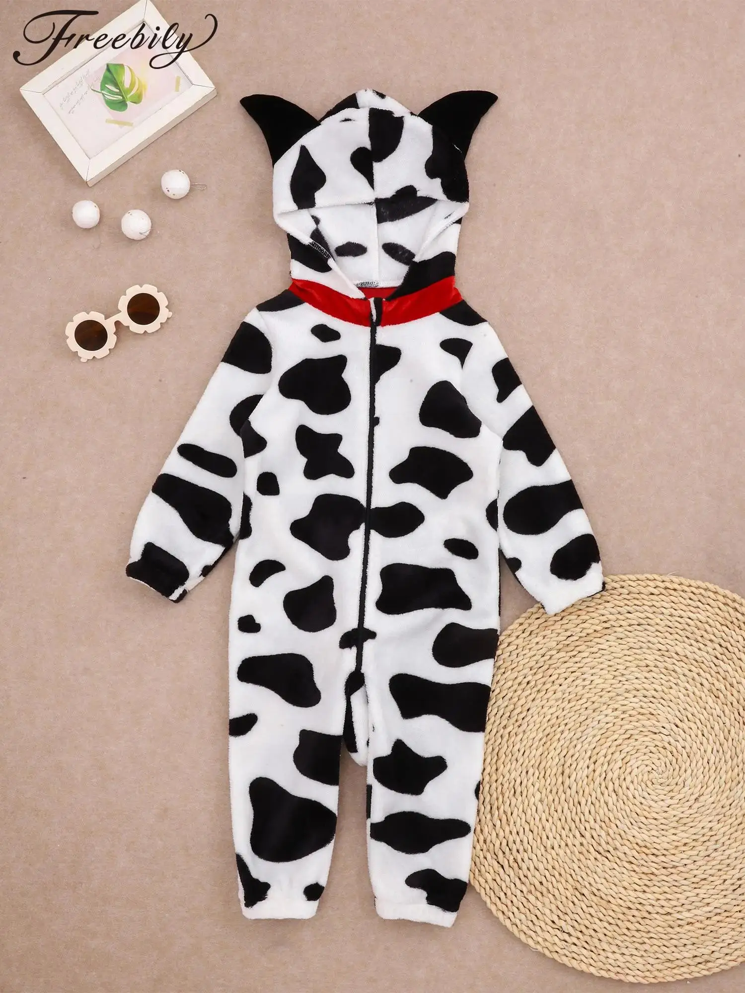 

Baby Boy Girls Dalmatian Costume Ears Hoodie Jumpsuit with Tail Halloween Theme Party Cartoon Spotted Dog Cosplay Fancy Dress Up