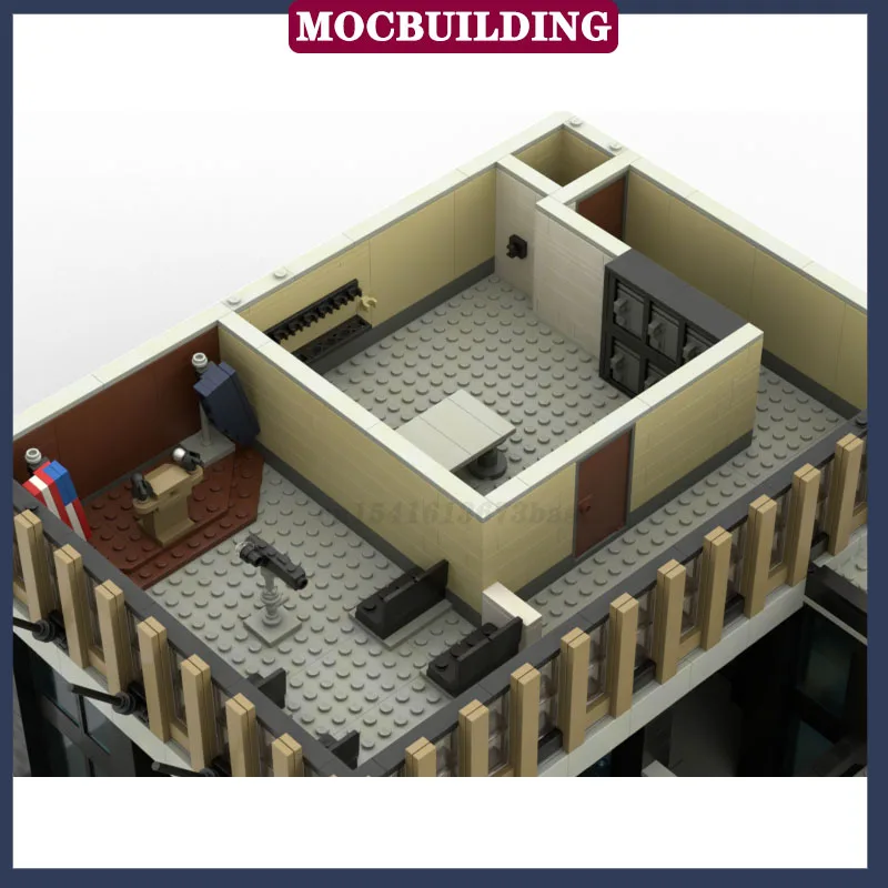 MOC City Street View High Building Model Assembly Building Blocks Room Police Office Collection Series Toy Gifts