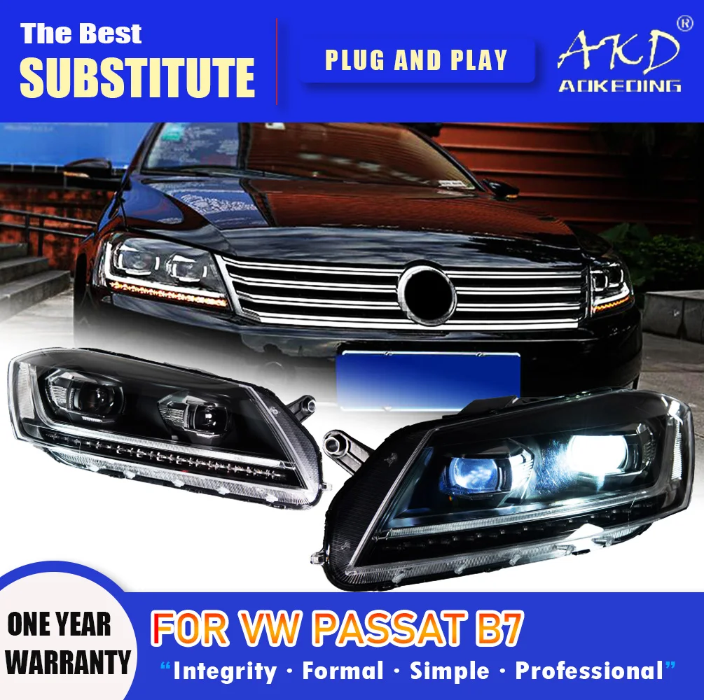 AKD Head Lamp for VW Passat B7 EU Version LED Headlight 2012-2015 Headlights DRL Turn Signal High Beam Angel Eye Projector Lens