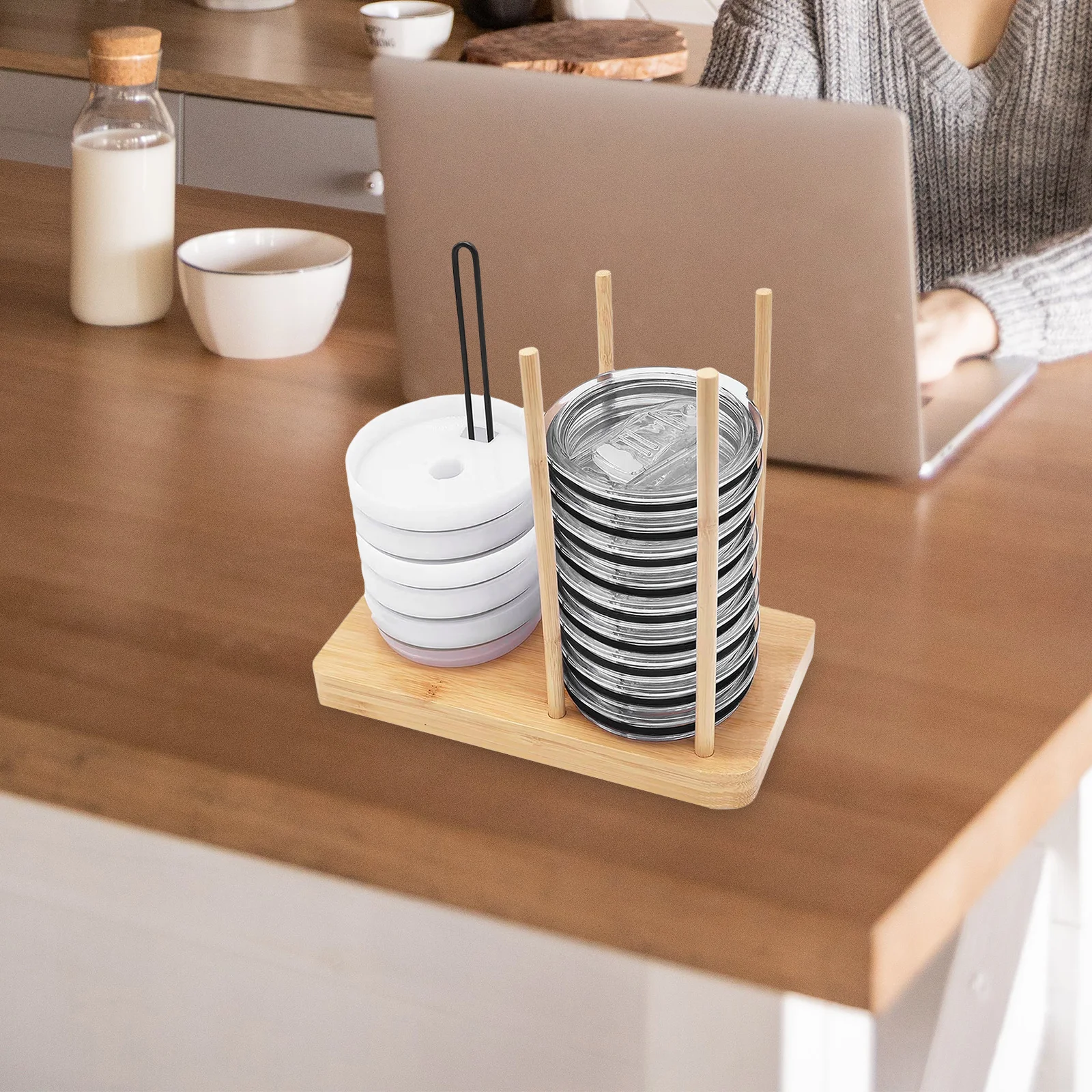 

Cup Lid Storage Rack Kitchen Organizer Tumbler Lid Stand Coffee Mug Cover Holder Countertop Cup Cover Holder