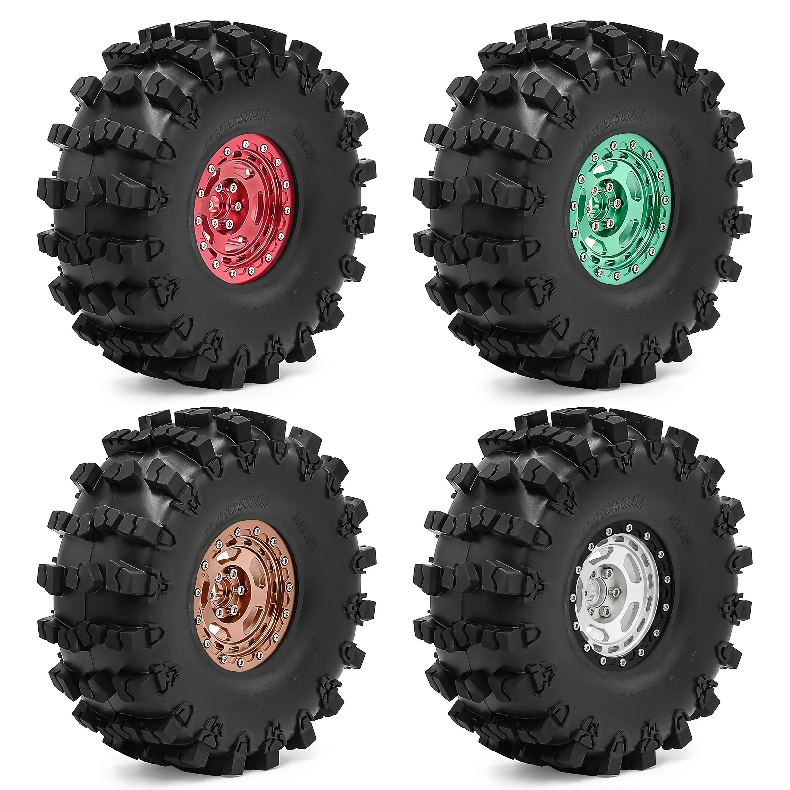 

2.2" Metal Beadlock Wheels & Tires (150mm) - for Axial SCX10/Wraith/Capra, Traxxas TRX4, YK4082/4083 - 1/10 RC Crawler Upgrade