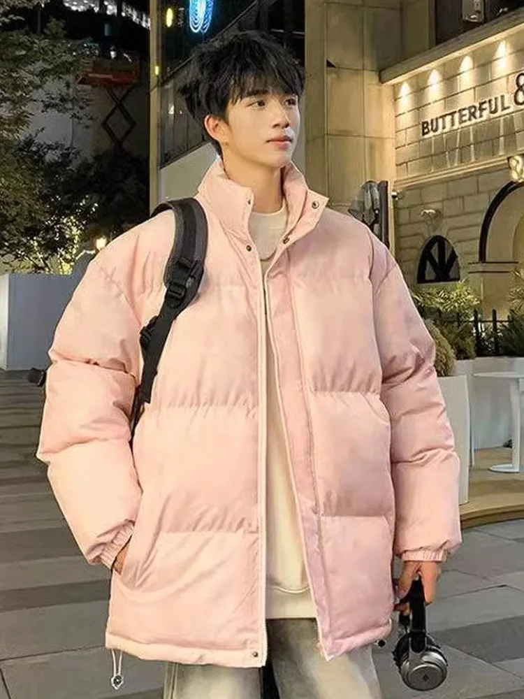 เสื้อแจ็คเก็ตผ้าฝ้ายสไตล์เรโทรใหม่สำหรับผู้ชาย ทรงหลวม คอตั้ง เสื้อคลุมฤดูหนาว ใยโพลีเอสเตอร์เสริมความอบอุ่น