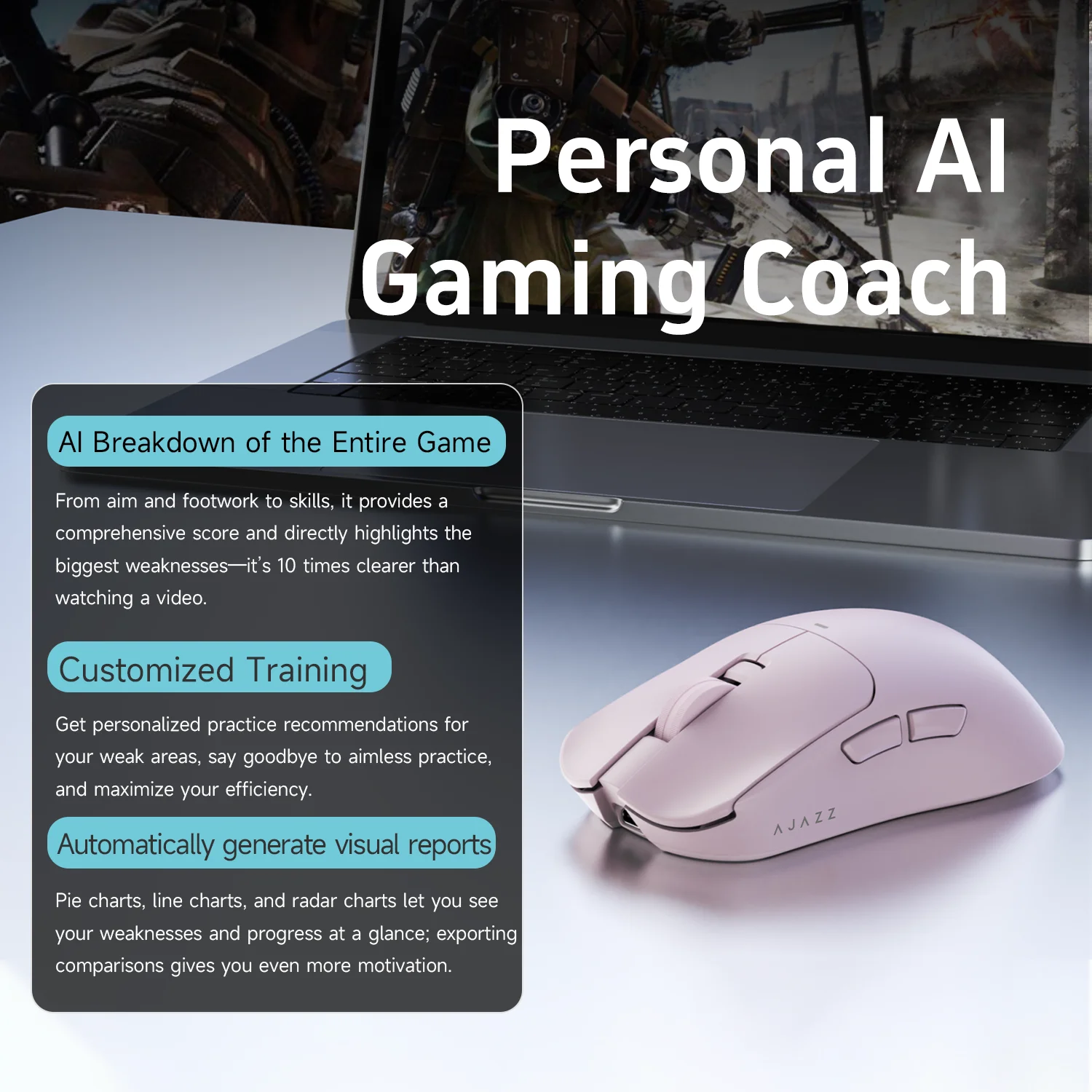 AJAZZ AJ200P AI‑MASTER Tri‑Mode Wireless Mouse,71g L,8K Polling‑Rate,NearLink Tech,Built‑in AI Coach ,Magnetic Charging Dock